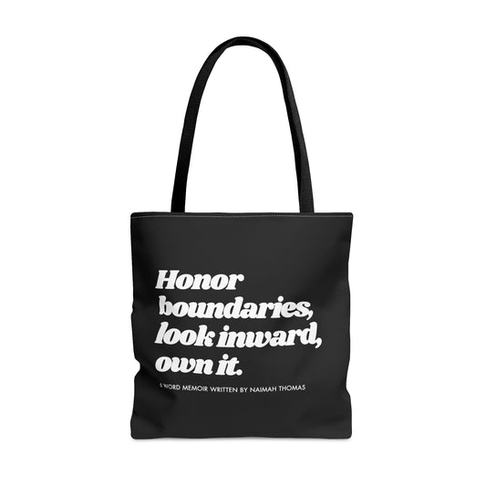 Honor Boundaries Black Tote Bag | 6 Word Memoir Series